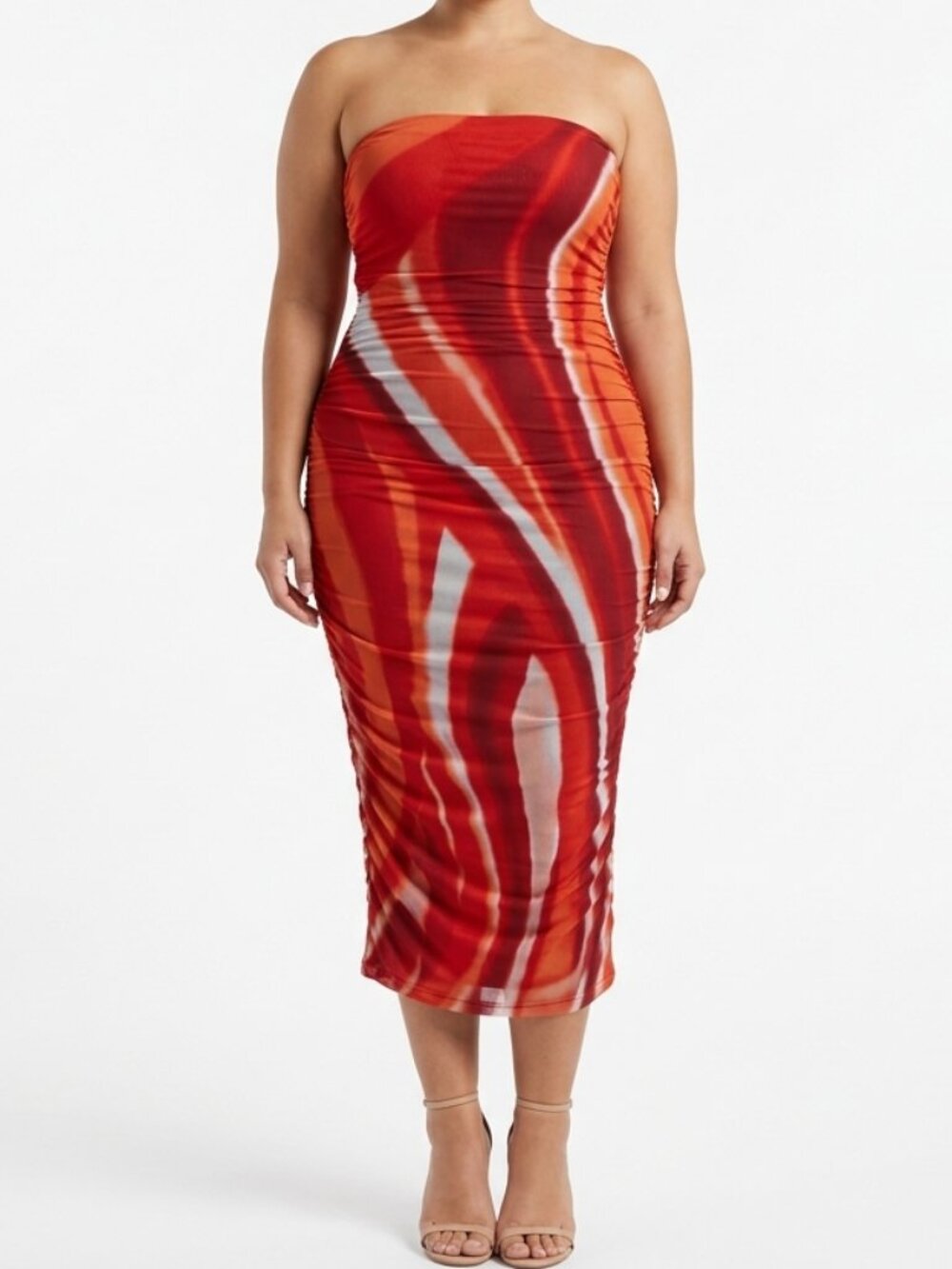 See You Monday Strapless Mesh Ruched Pull On Cocktail Dress NEW- Sz. Lrg